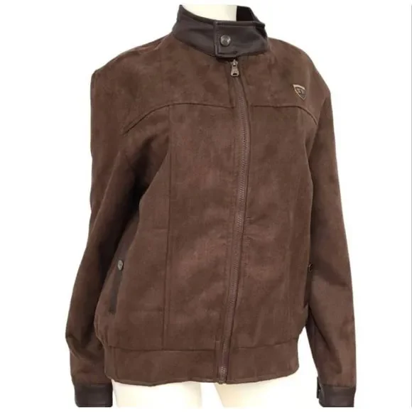 SF Faux Brown Leather Riding Jacket size Medium - Picture 3 of 8